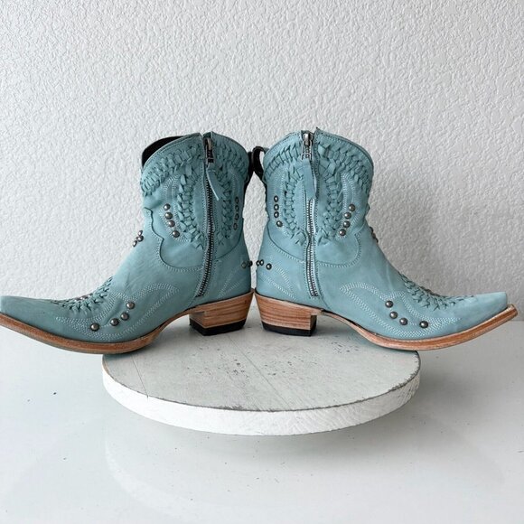 Lane COSSETTE Womens Cowboy Bootie 7.5 Blue Cowgirl Western Short Ankle Boots - Picture 8 of 13